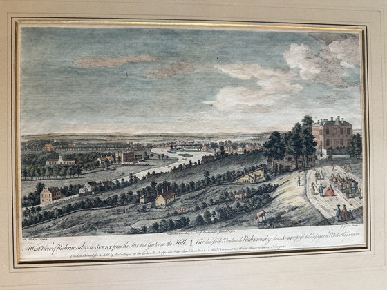 Image 1 of Large Antique 1750s Framed Print – Richmond Hill, Surrey – Sayer & Overton