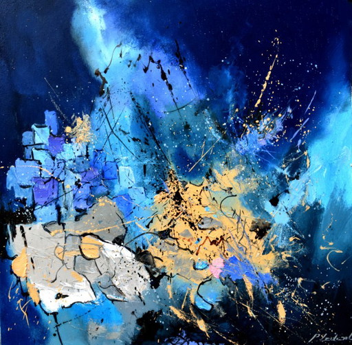 Abstraktes Gemälde, blau und gold