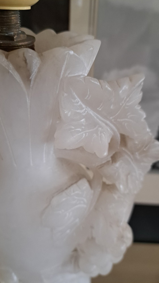 Image 1 of Vintage white alabaster lamp base, working, 40 cm high