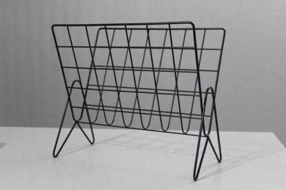 Image 1 of vintage wire magazine rack, modernist design