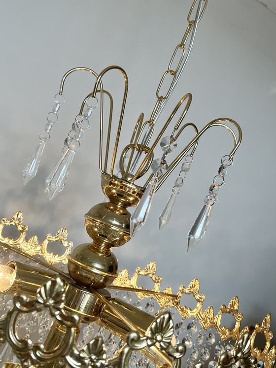 Image 1 of Set of 2 Vintage Italian crystal chandelier pendant lamps with icicle points