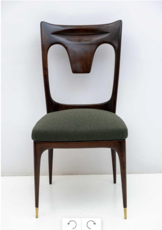 Image 1 of Ico & Luisa Parisi MidCentury Modern Italian Walnut and Bouclè Dining Chairs 50s