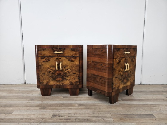 Pair of Art Deco burl wood nightstands, Brown (photo 2 of 15)