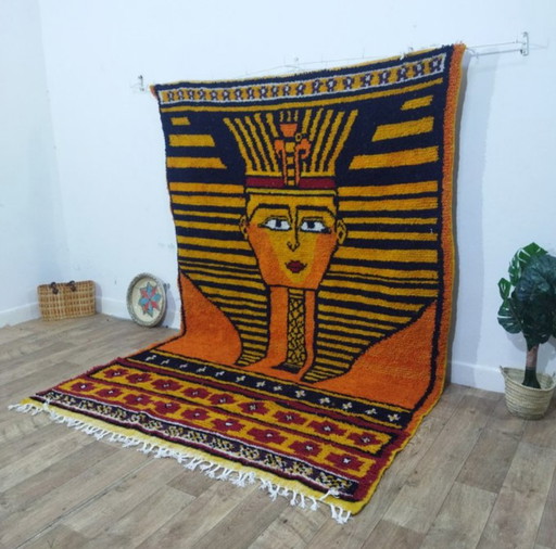 Tapis Beni Ourain exclusif à motif de tête de pharaon - Création unique (Produit uniquement par nos soins) - 290 cm x 196 cm