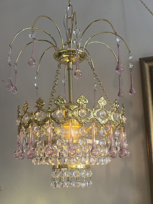 Lámpara colgante vintage rosa en forma de lágrima de los años 60 de Murano – kroonluchters, Copper, Crystal