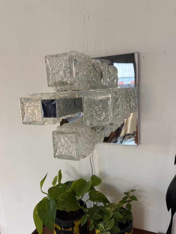 Image 1 of Lampada da parete/soffitto vintage in cromo e vetro ghiaccio, Hillebrand '70