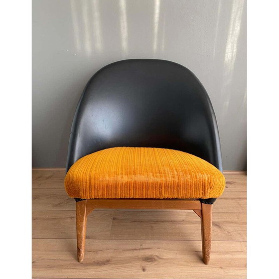 Image 1 of Vintage zwart kunstleren en oranje stoffen fauteuil van Theo Ruth voor Artifort, 1950