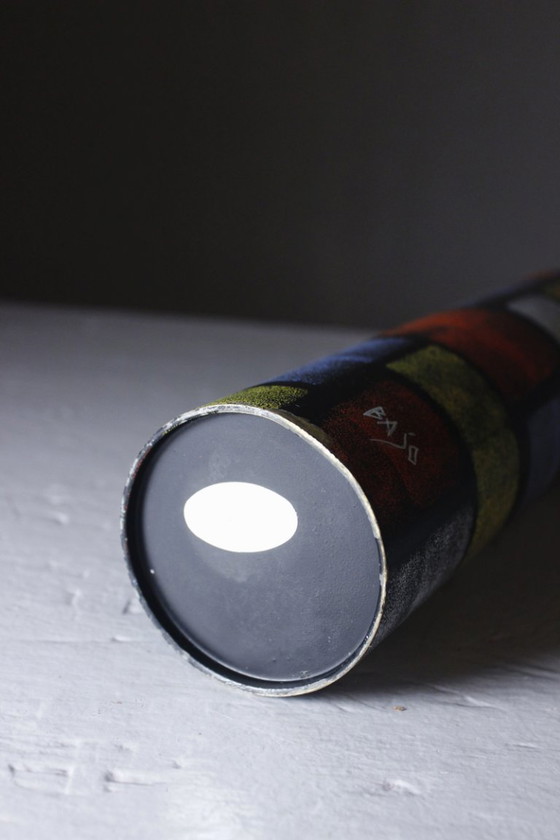 Image 1 of Vintage modernist design brass painted roller vase in the style of Mondrian, Italy, 1950s