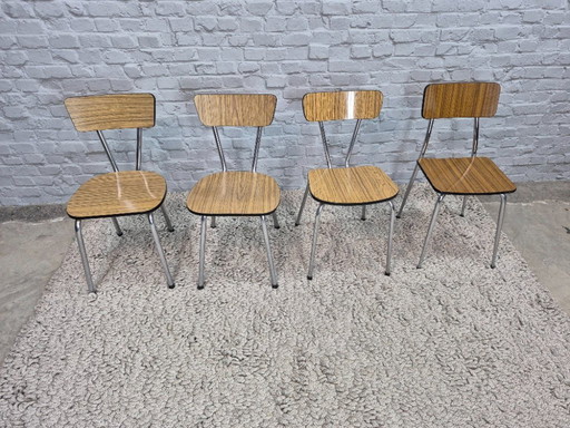 Mixed Set of 4 Vintage Design Kitchen Chairs by Brabantia, Wood-Effect Formica, The Netherlands, 1960s
