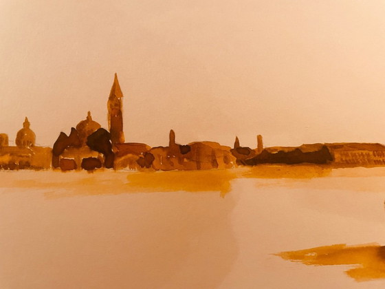 Image 1 of Acuarela sanguina firmada "Aurore sur Venise"