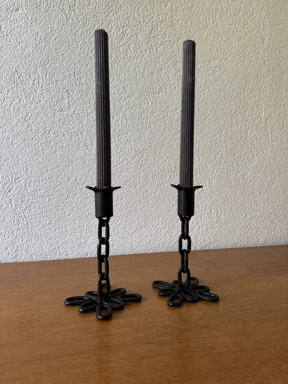 Image 1 of 60's Brutalistisch Smeedijzeren Kandelaars