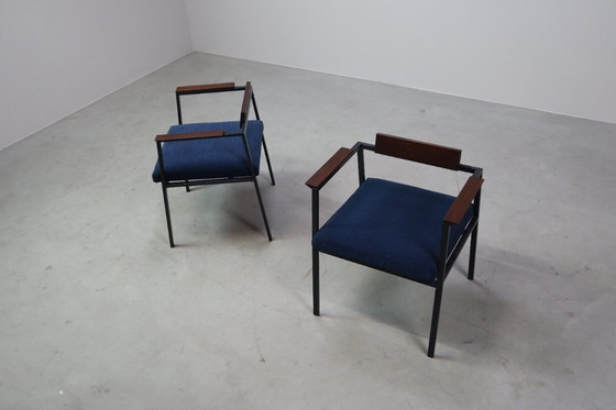 Image 1 of  Pair of Postmodern armchairs in steel and mahogany, 1970s
