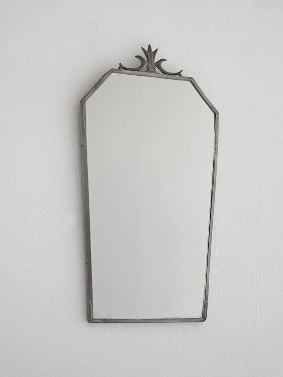 Image 1 of 1931 Scandinavian Art Deco mirror in engraved tin