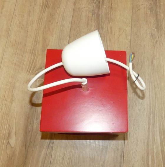 Image 1 of 70s hanglamp kubus blauw hout opaal glazen bol "Richard Essig" vintage retro