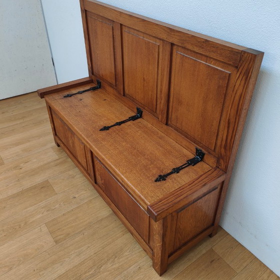 Image 1 of Vintage oak hall bench, bench, storage bench, toy chest