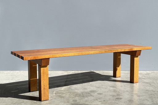 Vintage handmade robust slatted BENCH, Netherlands 1970s