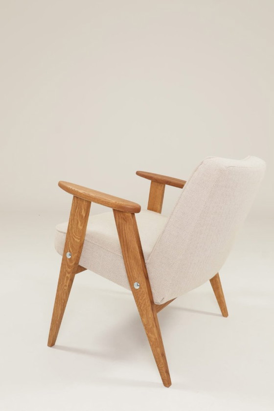 Image 1 of Vintage Loungestoel Visgraat Ecru, Eiken Natuurlijk Hout Scandinavisch Ontwerp