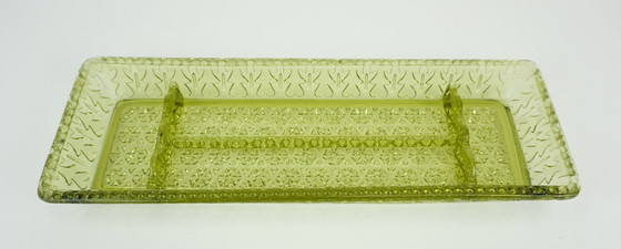 Image 1 of Portapenne art deco bauhaus era vassoio portapenne di f. soennecken vetro pressato verde oliva anni '30