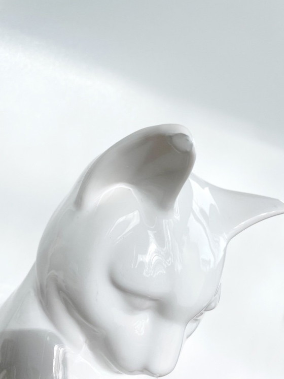 Image 1 of vintage kat LAMP porselein 70’s opaalglas Mid Century poes