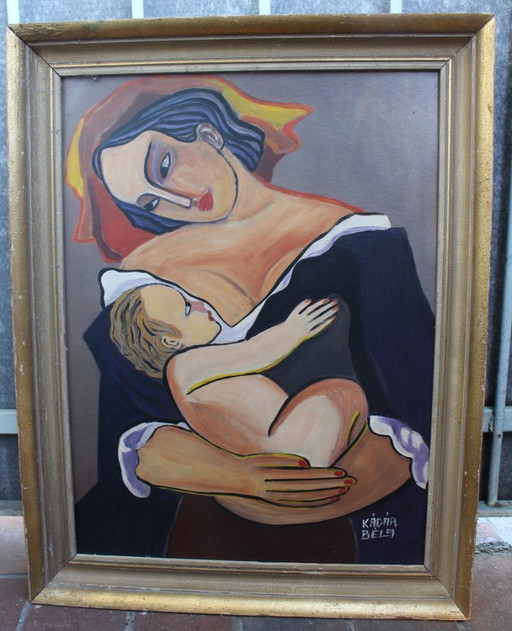 1960s Béla Kádár (Attr.) — Modernist Figural Composition Madonna With Child
