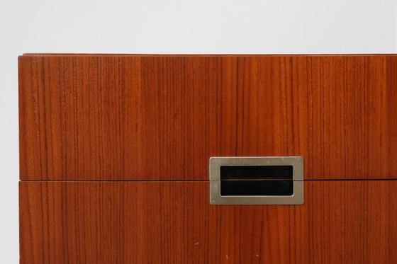 Image 1 of Vintage nachtkastje in teakfineer met 2 laden, België 1950