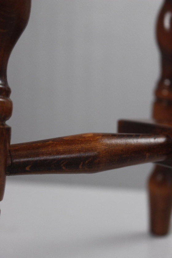 Image 1 of Brutalistischer Dreibeinhocker aus gedrechseltem Holz, Stil von Charles Dudouyt, 20. Jahrhundert
