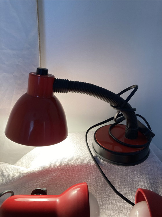 Image 1 of Vintage 80s red bedside lamp and 2 wall lights set, made in Italy