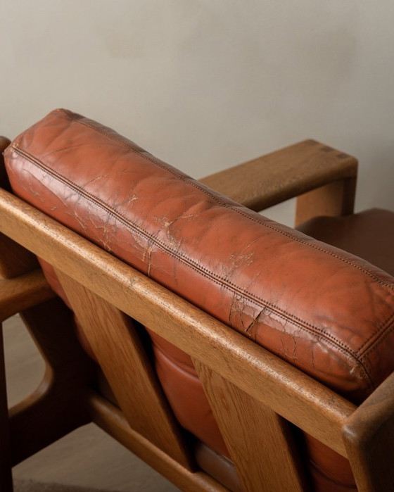 Image 1 of Poltrona lounge vintage Bonanza di Esko Pajamies per Asko, in rovere finlandese e pelle color cognac, anni '60.