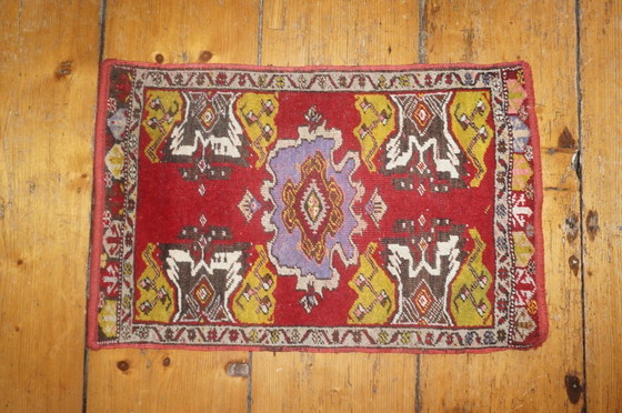 Image 1 of vintage turkish anatolian rug * red tribal rug * small area rug * geometric wool rug * boho floor mat