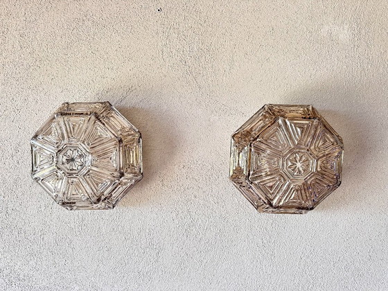 Image 1 of Vintage pair of Wila textured glass wall lamps