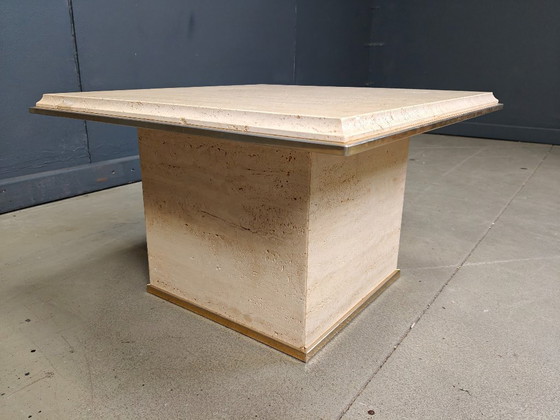 Image 1 of Tavolino vintage in travertino e ottone di Fedam, anni '70