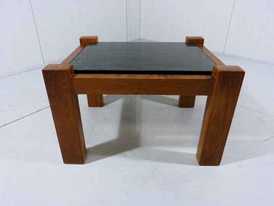 Image 1 of Brutalist coffee table oak & natural stone 1970s