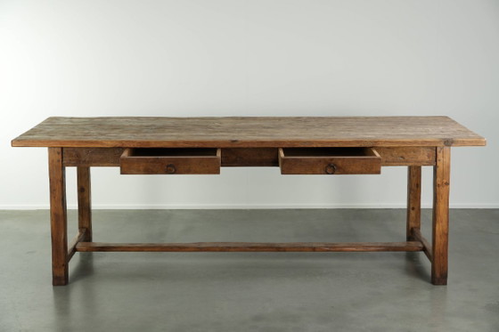 Muy bonita mesa de comedor de granja antigua grande del siglo XIX hecha de madera de pino con un aspecto (photo 4 of 13)