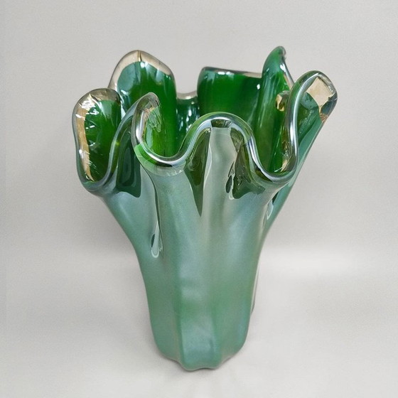 Image 1 of 1970s Exquisite "Fazzoletto" Murano Glass Vase by Dogi. Made in Italy