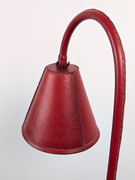 Jacques Adnet Red Leather Floor Lamp, Mid-Century Modern, France, 1960s – Lighting, Metal (photo 5 of 13)