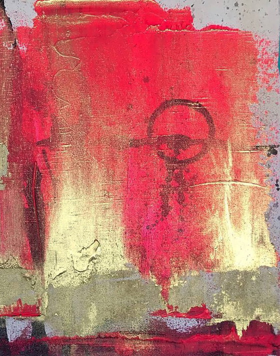 Image 1 of Origineel acrylverfschilderij in abstract expressionistische stijl: Gouden Zeilen