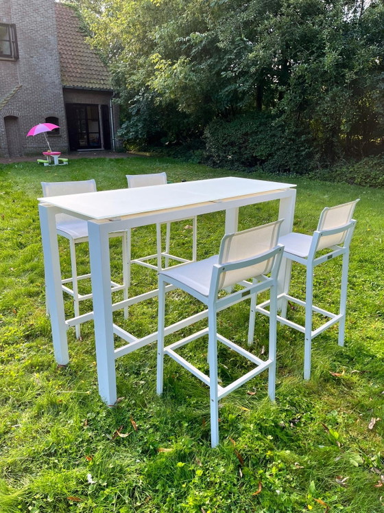 T&T Design White Bar/Garden Table with 4 Bar Stools – Garden sets, Glass, Metal (photo 2 of 6)