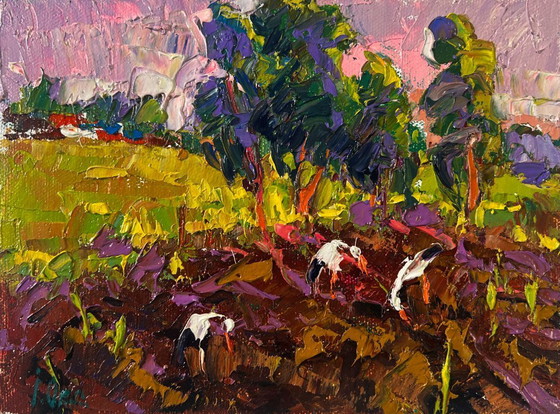 Image 1 of Original Oil Painting Summer Sunset Landscape The un sets and speaks of peace