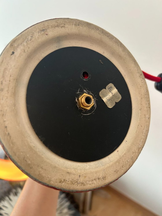 Image 1 of Vintage lampvoet in pagodestijl, ontwerp uit het midden van de 20e eeuw. Glazuurkleur: felrood.