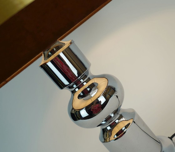 Large 1970s Table Lamp Aro-Leuchten Chrome Base Brown Velvet Lampshade (photo 11 of 11)