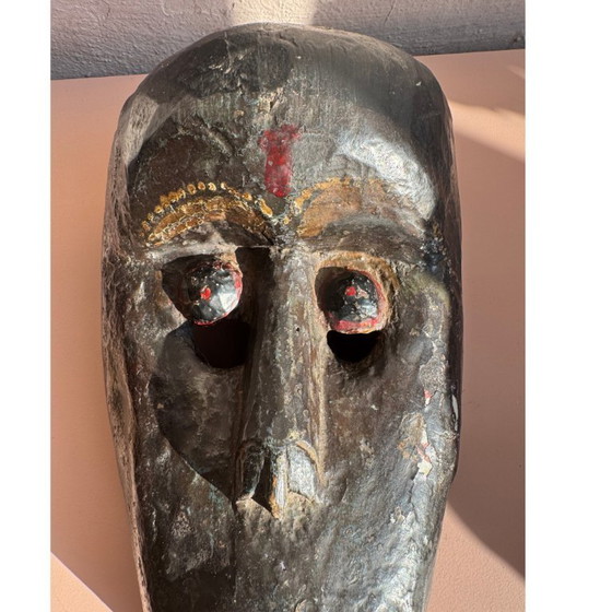 Image 1 of Masque himalayen expressif - Bois sculpté à la main - Objet rituel chamanique - Népal ou Inde du Nord - 20e siècle