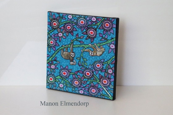 Image 1 of Unique Hand-Painted Sloth Painting New 20x20 cm