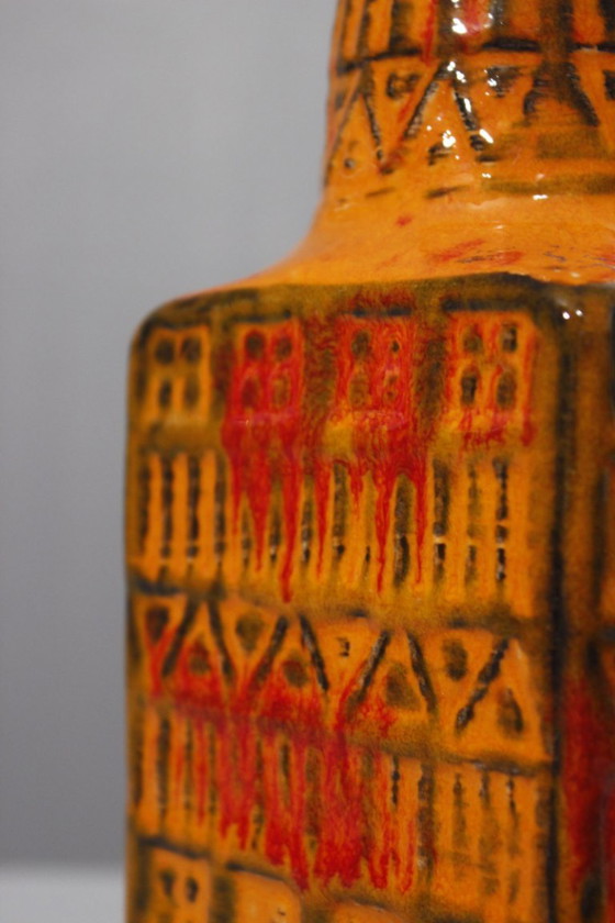 Image 1 of Vaso vintage Bodo Mans & Bay Keramik n° 70-25 arancio e rosso Germania Ovest anni '70
