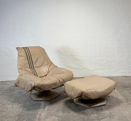 Vintage Space Age leather easy chair and ottoman 