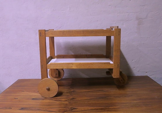 Brutalist Scandinavian Bar Cart / Serving Trolley in Solid Oak, 1950s-60s – Wood (photo 14 of 14)