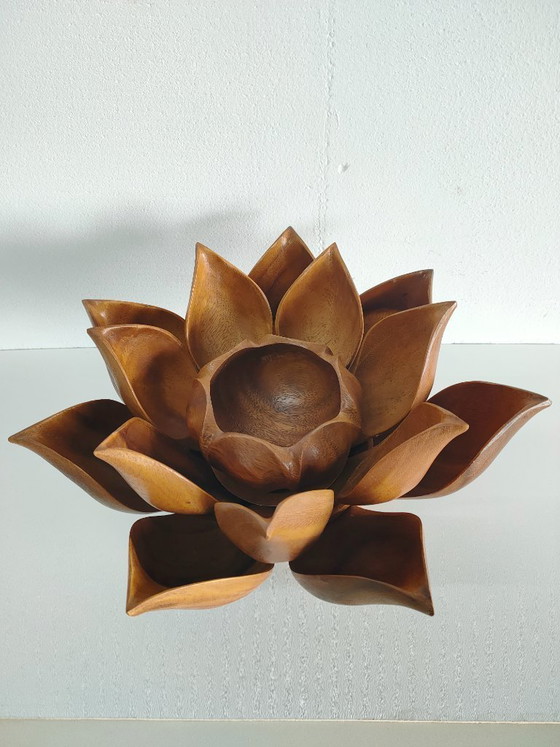 Image 1 of Vintage wooden 'Lotus Flower' appetizer server (appetizer dishes)