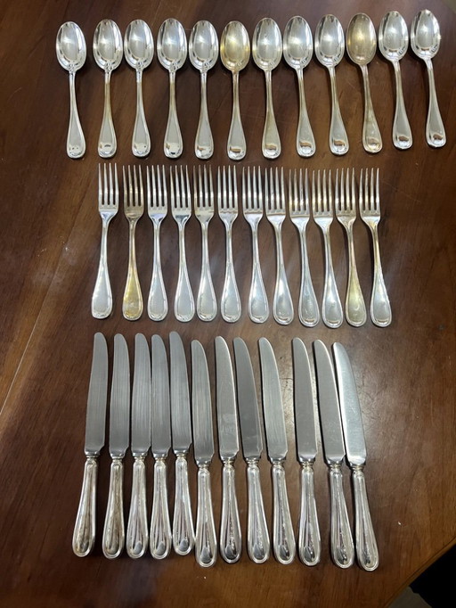 800 silver cutlery set for 12 people, Italian origin, French design style, from 1970 to 1980