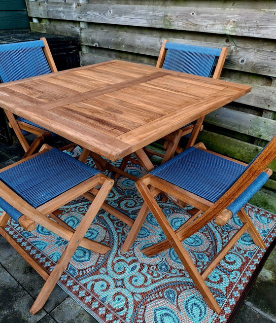 Image 1 of Teak garden set with 4 folding chairs