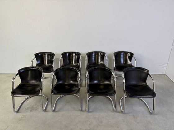 Sedie da pranzo vintage di Willy Rizzo per Cidue, set da 8, anni '70. – Leather, Metal (photo 7 of 10)