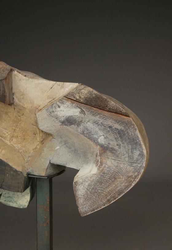 Image 1 of Gesneden brutalistisch abstract beeldhouwwerk, jaren 70, hout en metaal